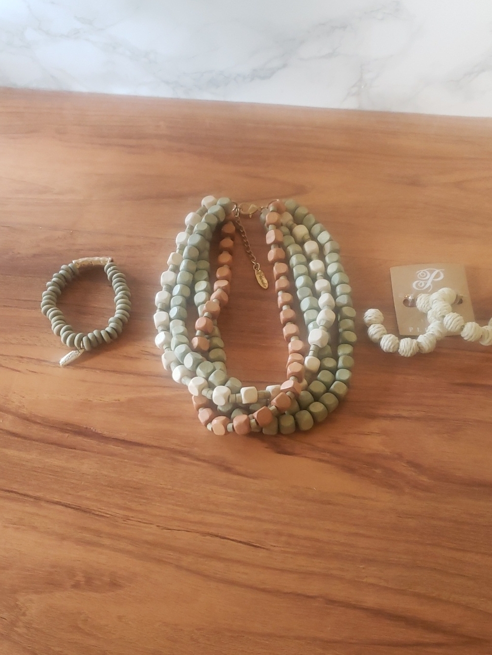 Plunder Multistrand Beaded Necklace w/Coordinating Hoop Earrings & Bracelet